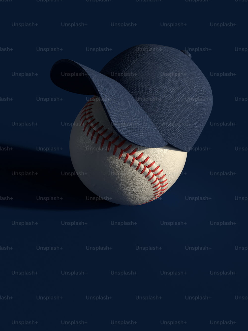 a baseball with a hat on top of it