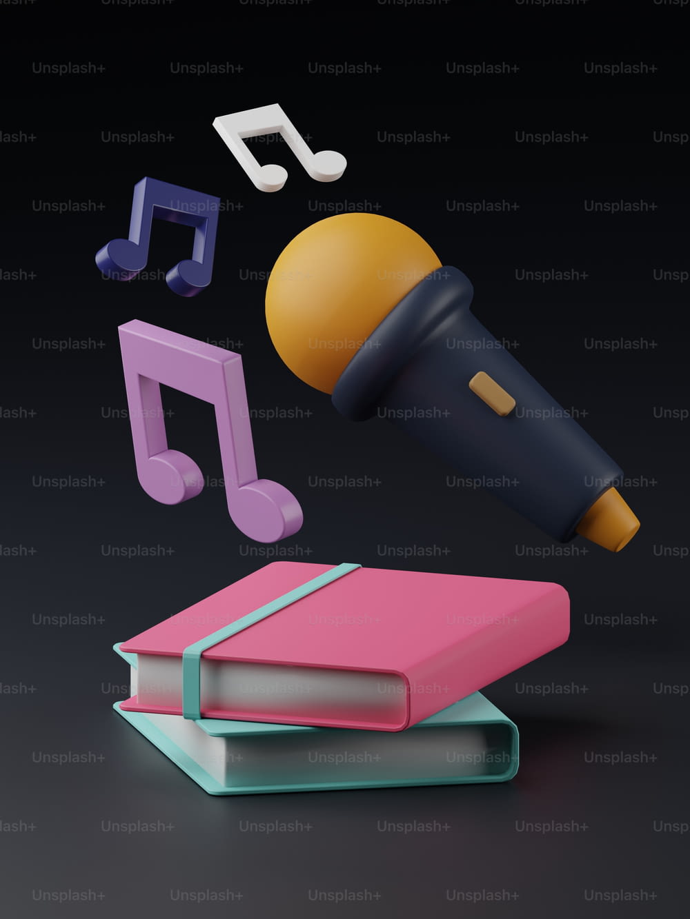 a microphone and a book with music notes coming out of it