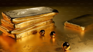 un tas de lingots d’or assis sur une table
