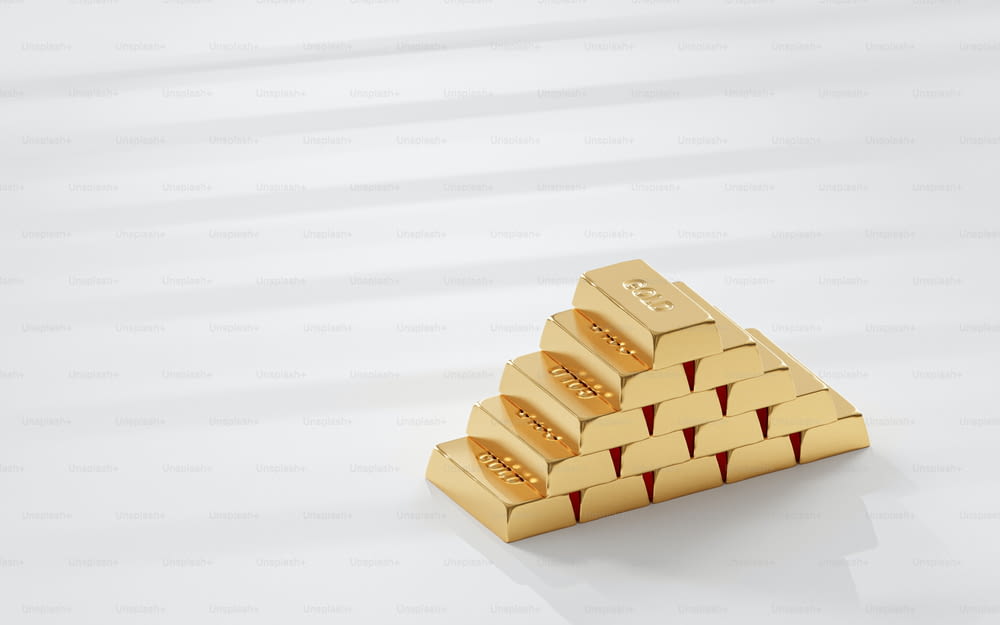 a pyramid of gold bars sitting on top of each other