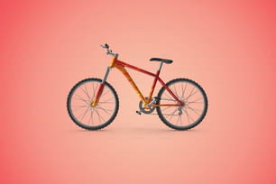 a red and yellow bicycle on a pink background