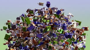 a large pile of assorted colored glass blocks