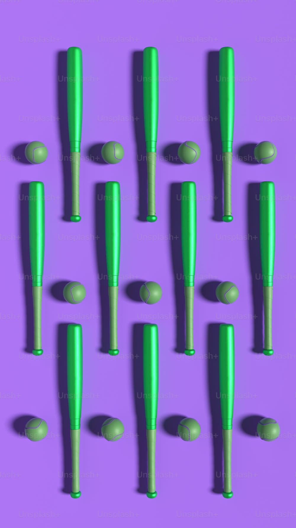 a group of green plastic objects on a purple background