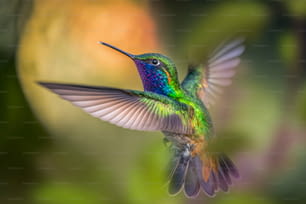 a colorful hummingbird flying through the air