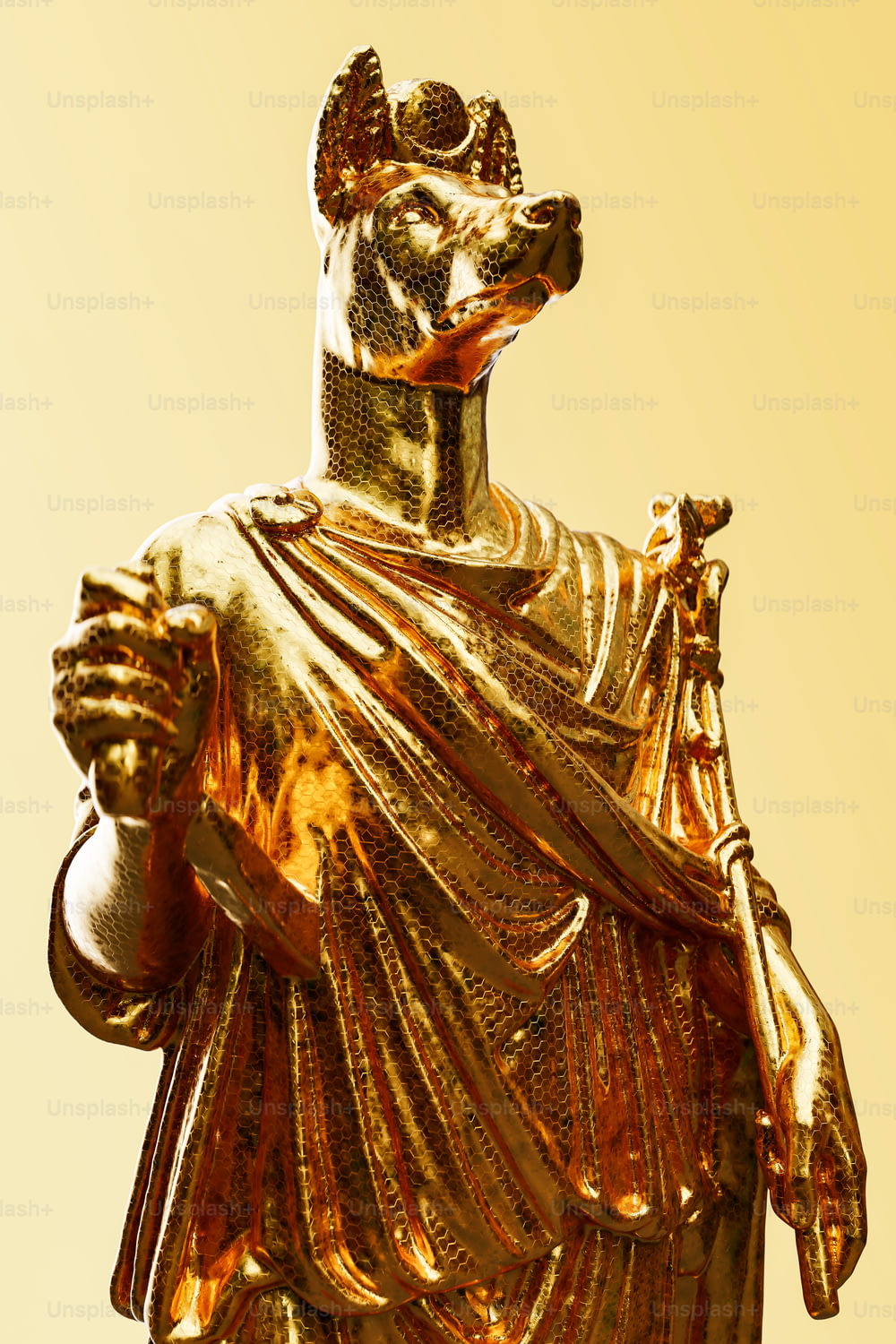 a golden statue of a man with a crown on his head