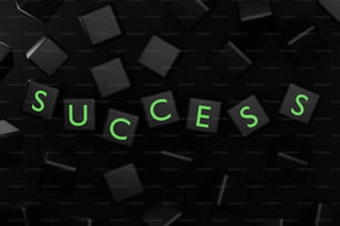Ein schwarzer Hintergrund mit grünen Buchstaben, die den Erfolg anzeigen