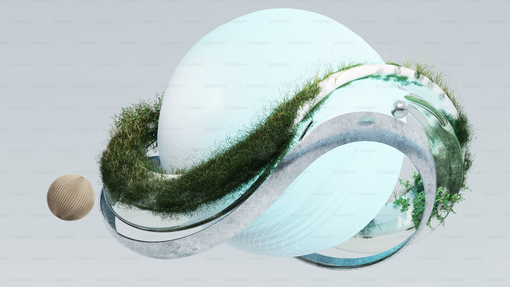 une sphère avec de l’herbe qui en sort