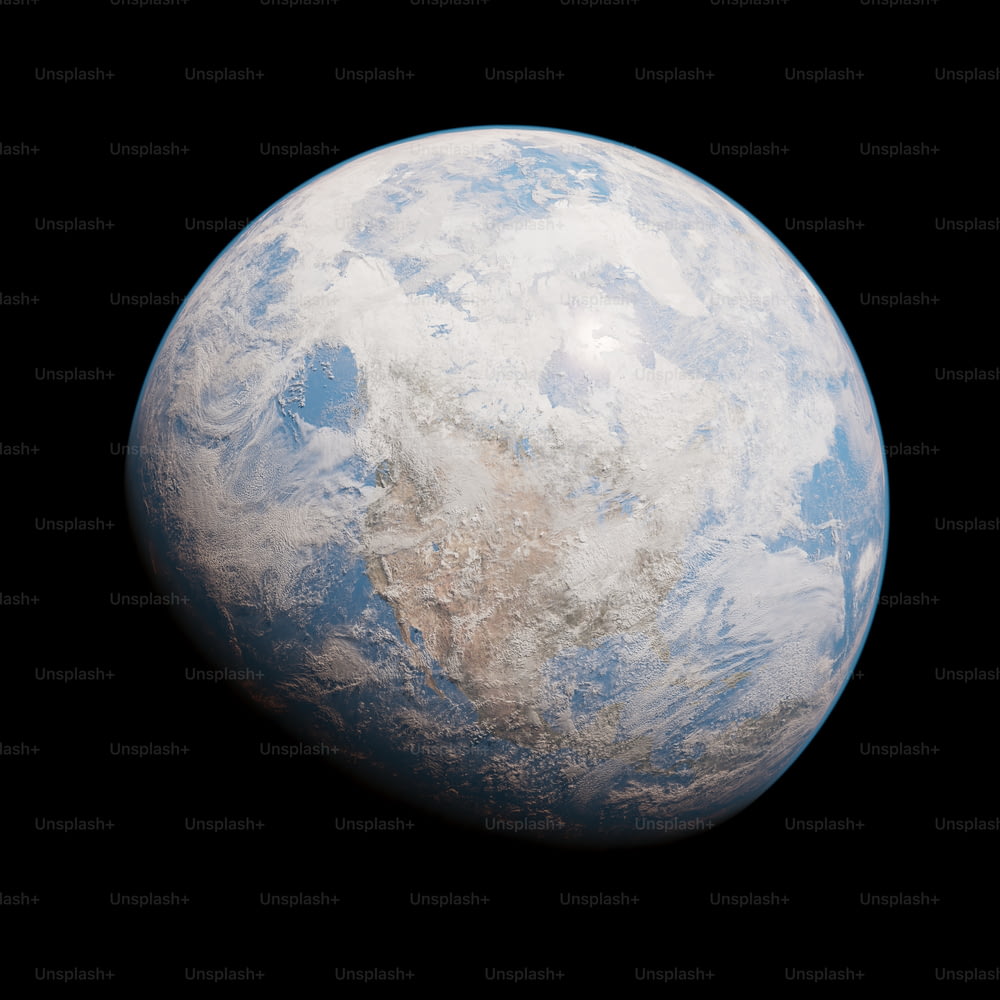 um planeta azul e branco com um fundo preto
