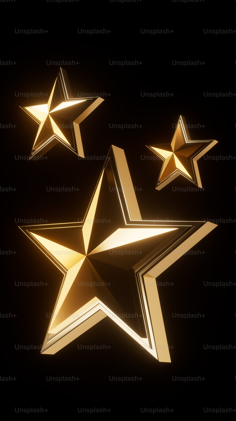 three gold stars on a black background