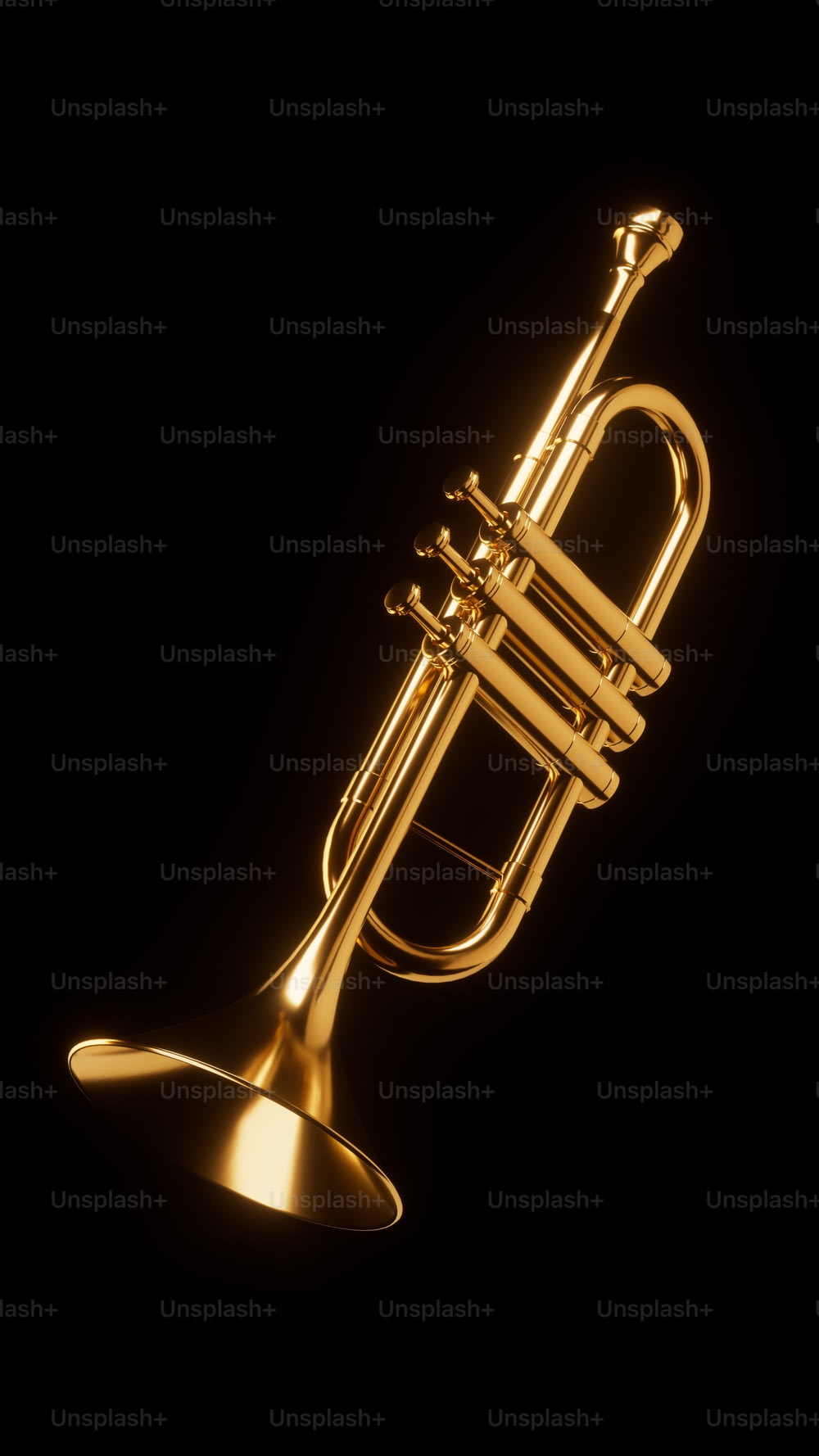 una tromba d'oro su uno sfondo nero
