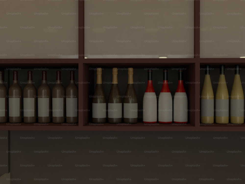 une rangée de bouteilles de vin posées sur une étagère