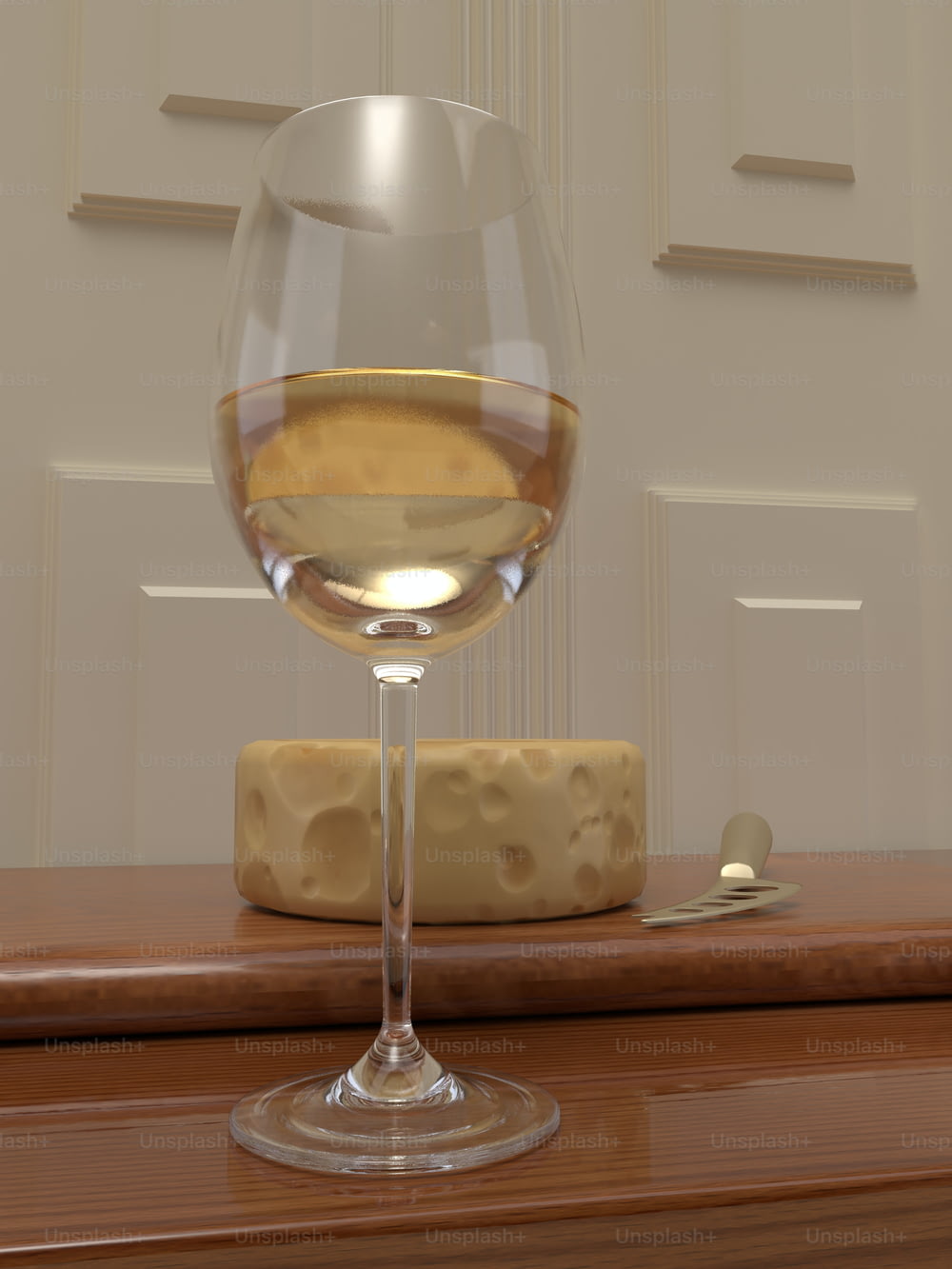 un verre de vin assis sur une table en bois