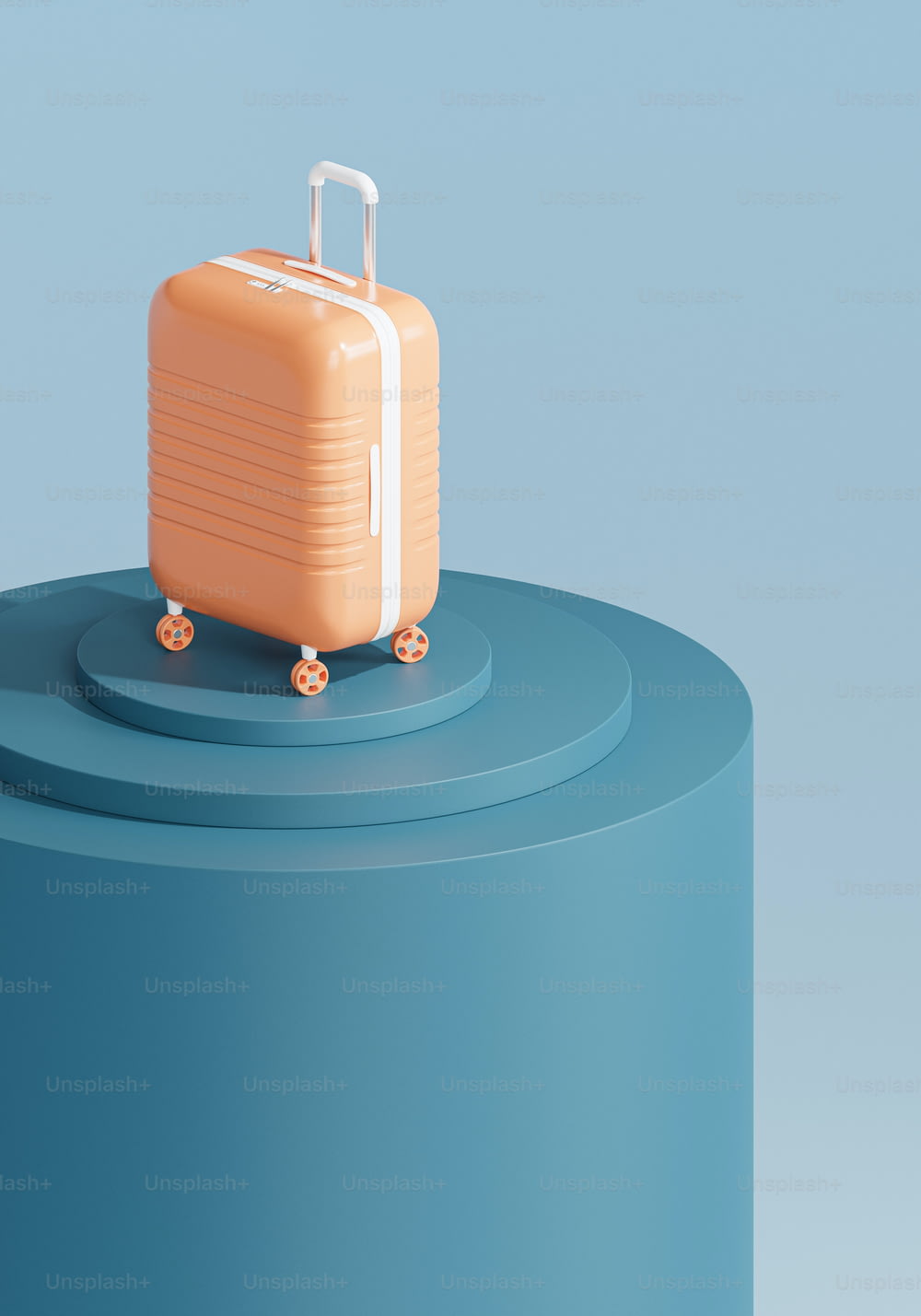 a piece of luggage sitting on top of a blue object