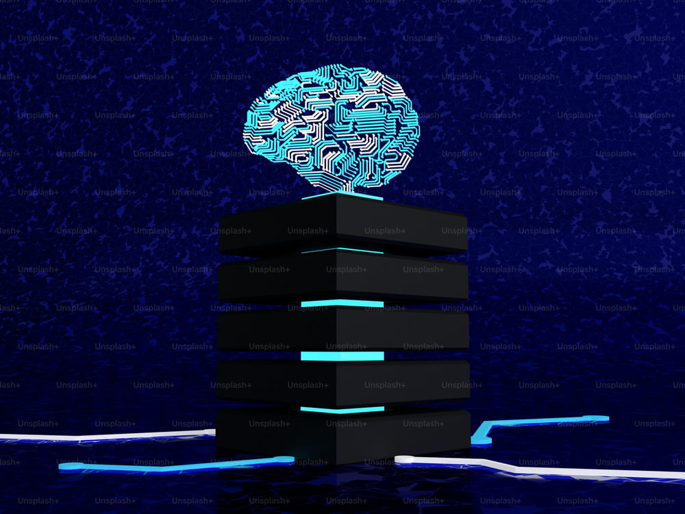 a computer brain sitting on top of a black block