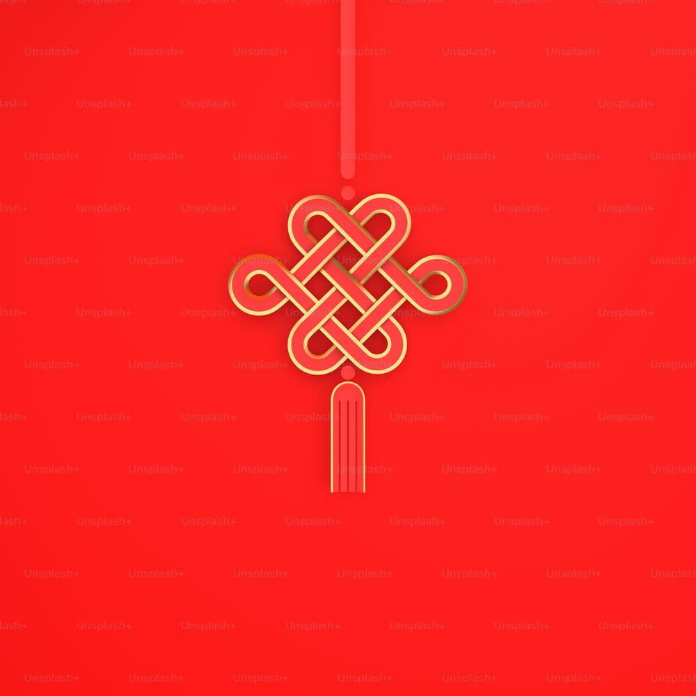 행복한 중국 설날 배너, 빨간색과 금색 매듭 종이 배경에 잘라. 중국 축제 축하 공 xi fa cai의 디자인 창조적 인 개념. 3D 렌더링 그림입니다.