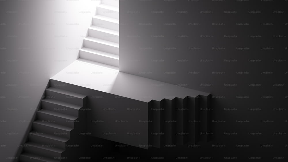 Rendu 3D, fond architectural minimaliste avec marches et escaliers. Papier peint géométrique