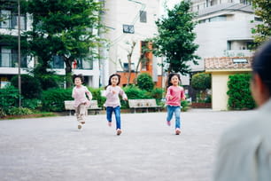 Children running with their mothers