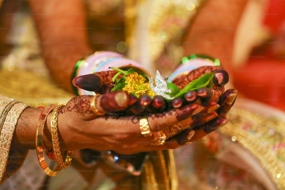 Traditionelle indische Hochzeitszeremonie, Bräutigam und Brauthand