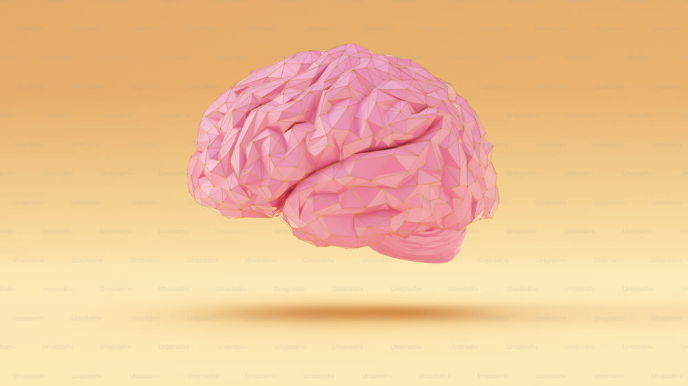 Pink Gold Cyber Brain Angular Artificial Intelligence with Warm Cream Background Left View 3d illustration 3d render