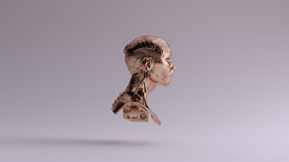 Busto Cyborg de bronce Vista derecha Ilustración 3d renderizado 3d
