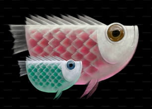 Liebe in der Tiefe des Wassers Mutter Fisch und Baby Fisch Unterwasser Fantasy Malerei Konzept, surreale Kunst, alleinerziehende Mutter