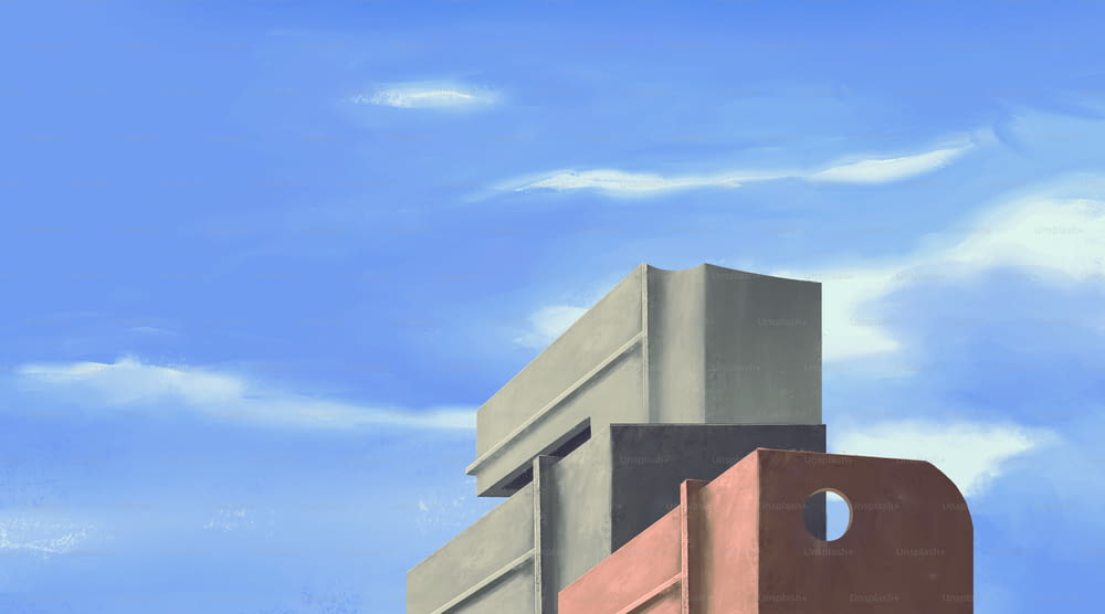Ciudad moderna con cielo azul, obras de arte mínimas, ilustración de edificios, ilustración de fondo de arquitectura abstracta