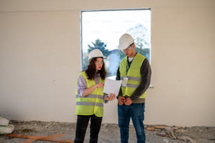 Ein Mann und eine Frau stehen auf einer Baustelle