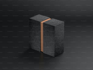 Schwarzes Geschenk Schiebebox Modell mit goldenem Innenteil in dunklem Studio, 3D-Rendering