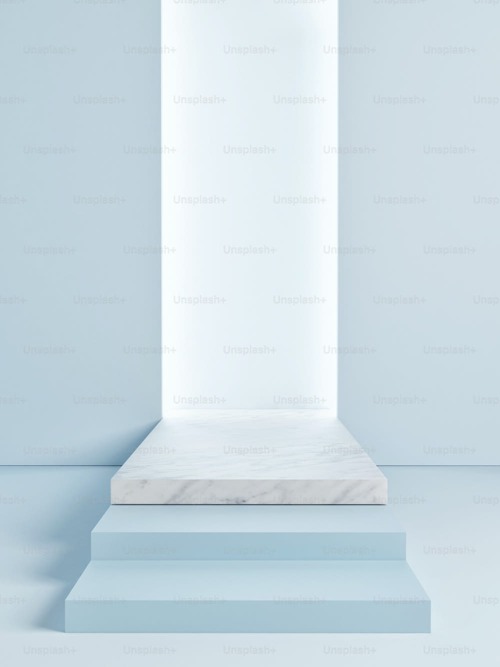 Mock up podium scene, blue background, 3d render 3d illustration