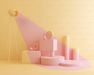 Forma geometrica astratta colore pastello scena minimale, design per cosmetici o display del prodotto podio rendering 3d.