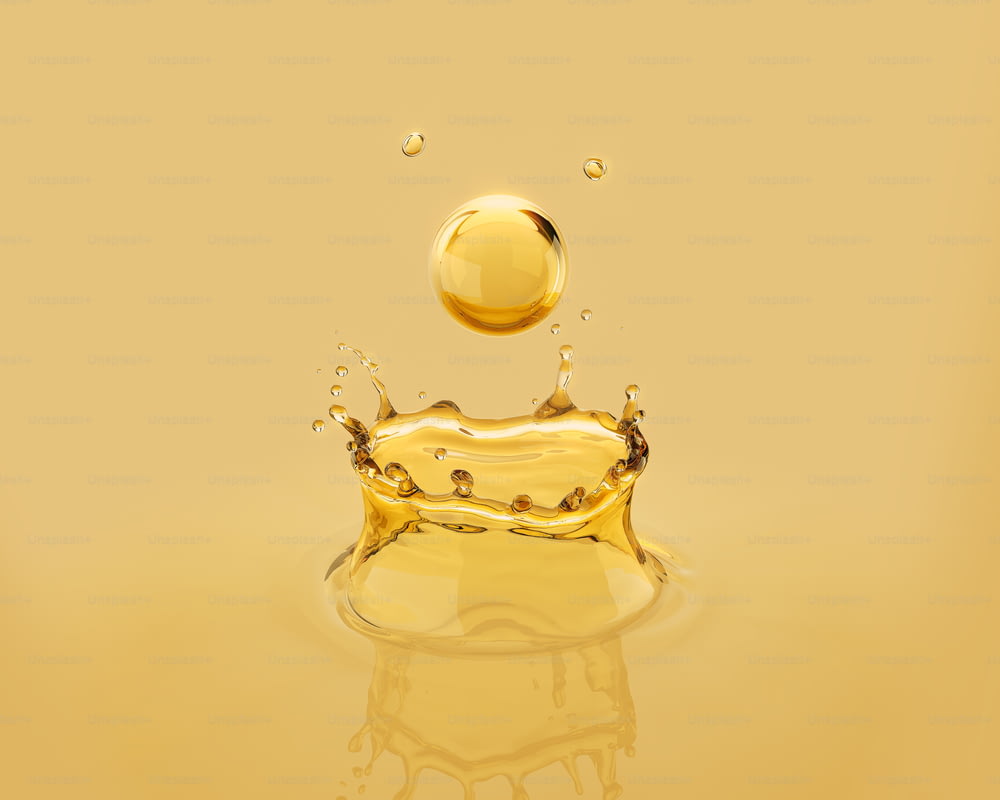 Cosmetic golden oil or serum liquid background, 3d illustration.