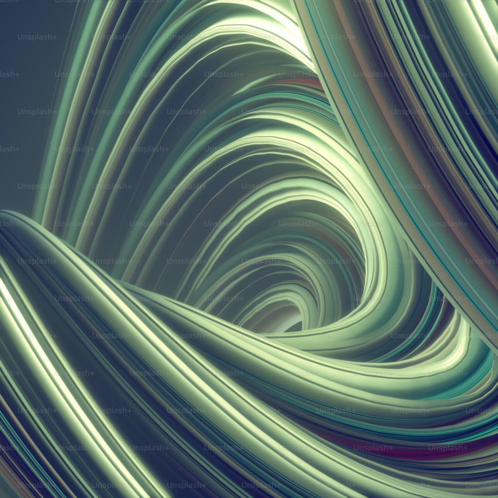 Green abstract twisted shape. Computer generated geometric illustration. 3D rendering