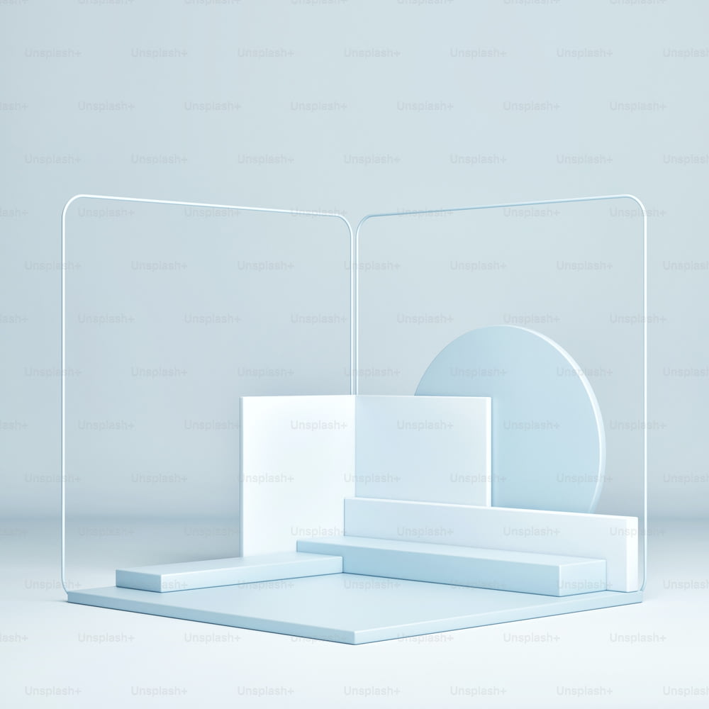 Podium scene mock up with geometric form, blue background, 3d render, 3d illustration