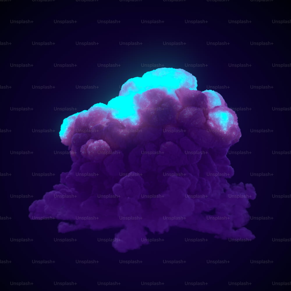Fantastic fire explosion with great cloud of toxic violet smoke on dark background for graphic design. Abstract glow effect. 3d rendering digital illustration