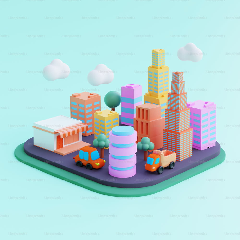 a paper model of a city with cars and buildings