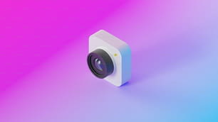 a camera with a lens on a purple and blue background