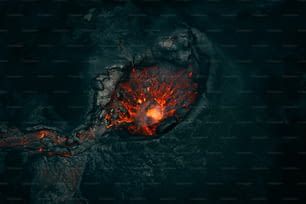 an aerial view of a lava volcano in the ocean