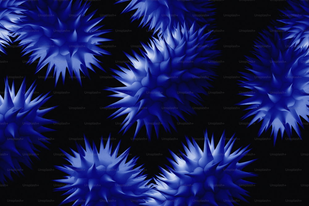 un patrón de flores azules sobre un fondo negro