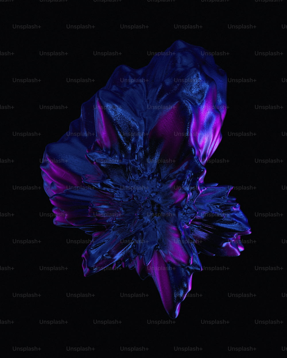 a blue and purple flower on a black background
