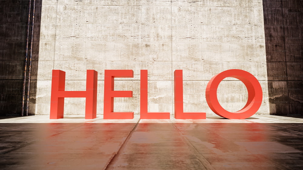 the word hello is placed in front of a wall
