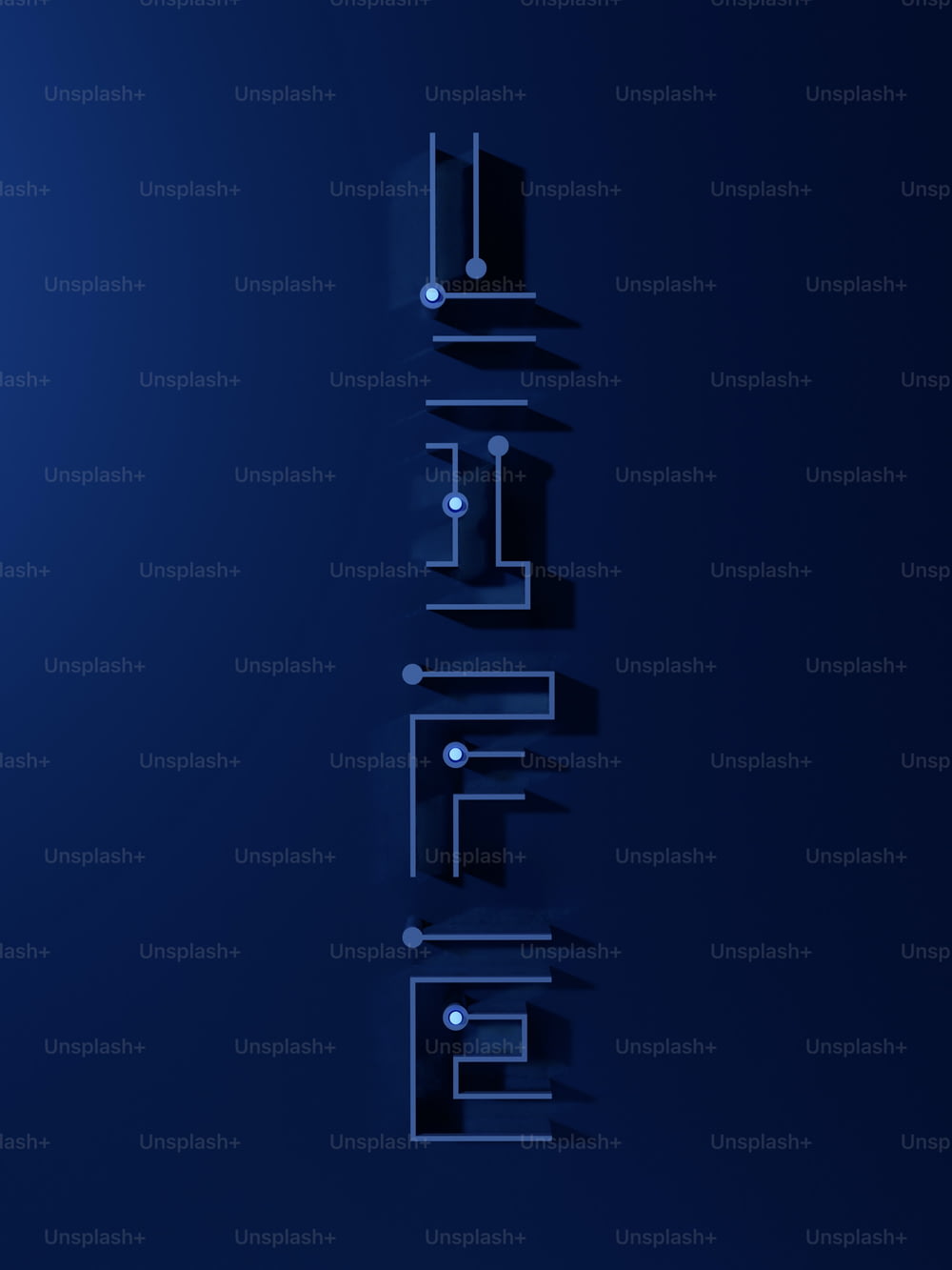 a dark blue background with the letters e and f