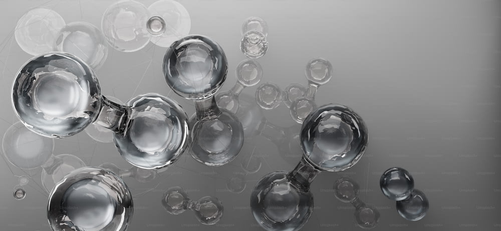 um grupo de objetos de vidro flutuando no ar