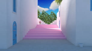 ヤシの木に通じるピンクの階段