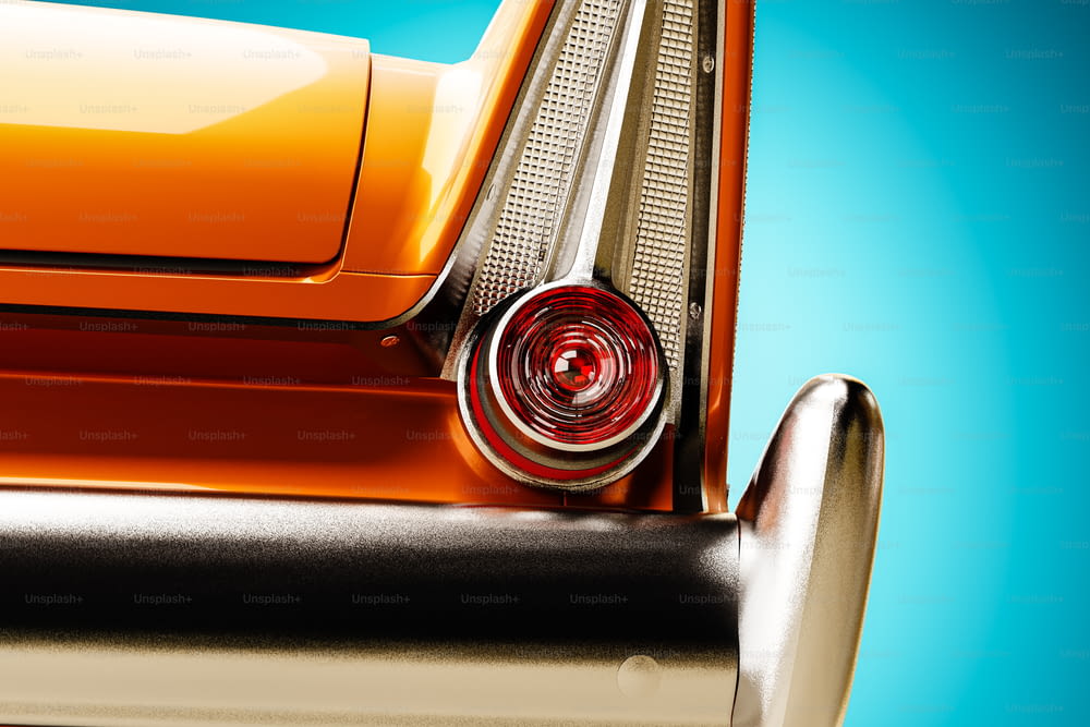a close up of an orange car with its door open