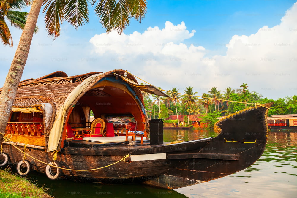 A houseboat in Alappuzha backwaters in Kerala state in India