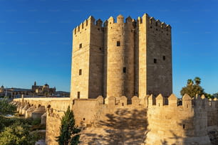Torre di Calahorra, Torre de la Calahorra a Cordoba, Spagna. Una porta fortificata costruita alla fine del XII secolo dagli Almohadi per proteggere il vicino ponte romano nel centro storico di Cordoba, Andalusia, Spagna.