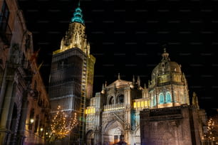 The Primate Cathedral of Saint Mary of Toledo, Catedral Primada Santa Maria de Toledo, a Roman Catholic cathedral in Toledo, Spain at night