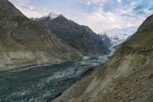 A scenic view of Hopper Glacier in Karimabad, Karakoram highway, Pakistan