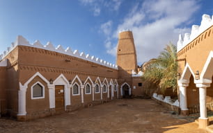 Historical mud brick mosque in Ushaiqer Heritage Village