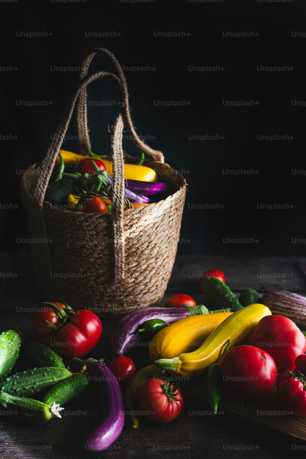 a basket full of vegetables sitting on top of a table